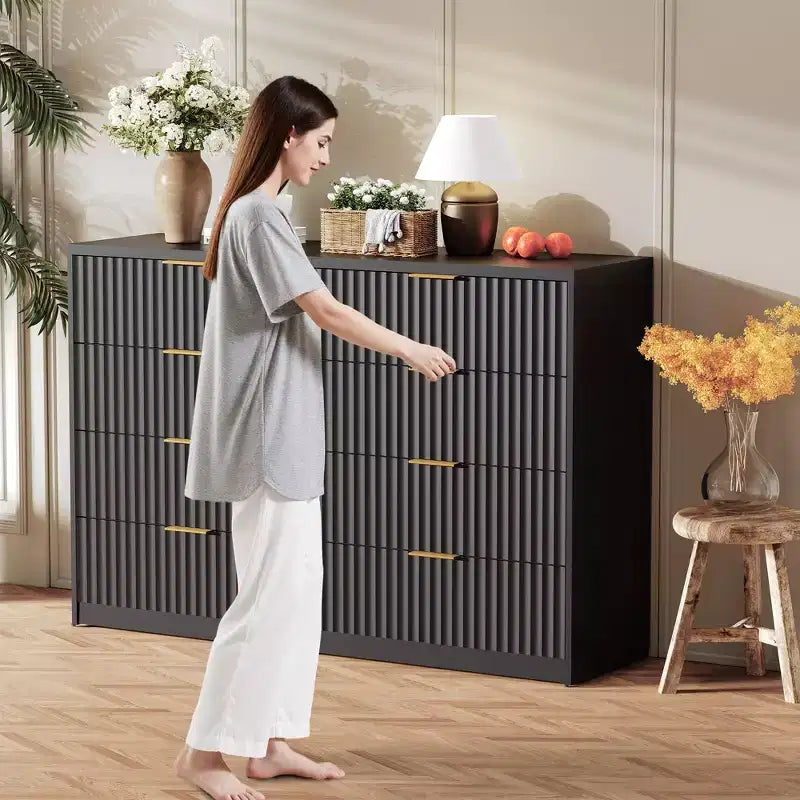 63 8/9-Drawer Fluted Dresser - Large Wooden Organizer with Metal Handles & Anti-Tip Design for Bedroom, Living Room, Hallway