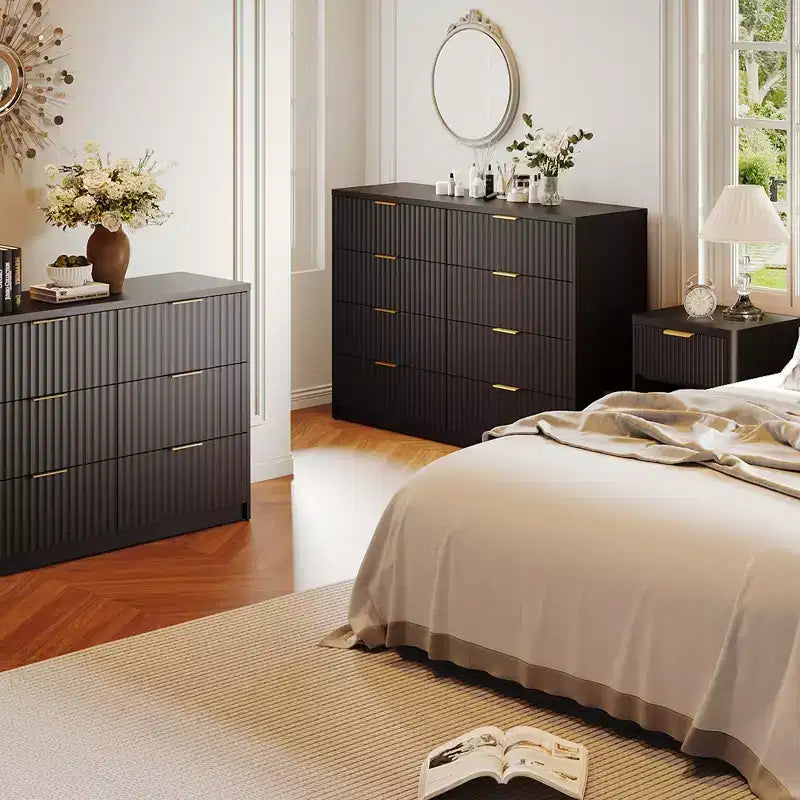 63 8/9-Drawer Fluted Dresser - Large Wooden Organizer with Metal Handles & Anti-Tip Design for Bedroom, Living Room, Hallway