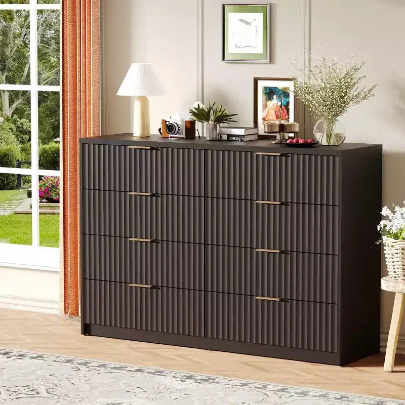 COZONY 63 8/9-Drawer Fluted Dresser - Large Wooden Organizer with Metal Handles & Anti-Tip Design for Bedroom, Living Room, Hallway