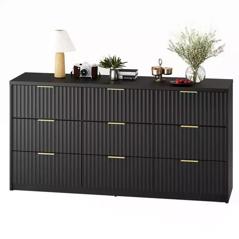63 8/9-Drawer Fluted Dresser - Large Wooden Organizer with Metal Handles & Anti-Tip Design for Bedroom, Living Room, Hallway