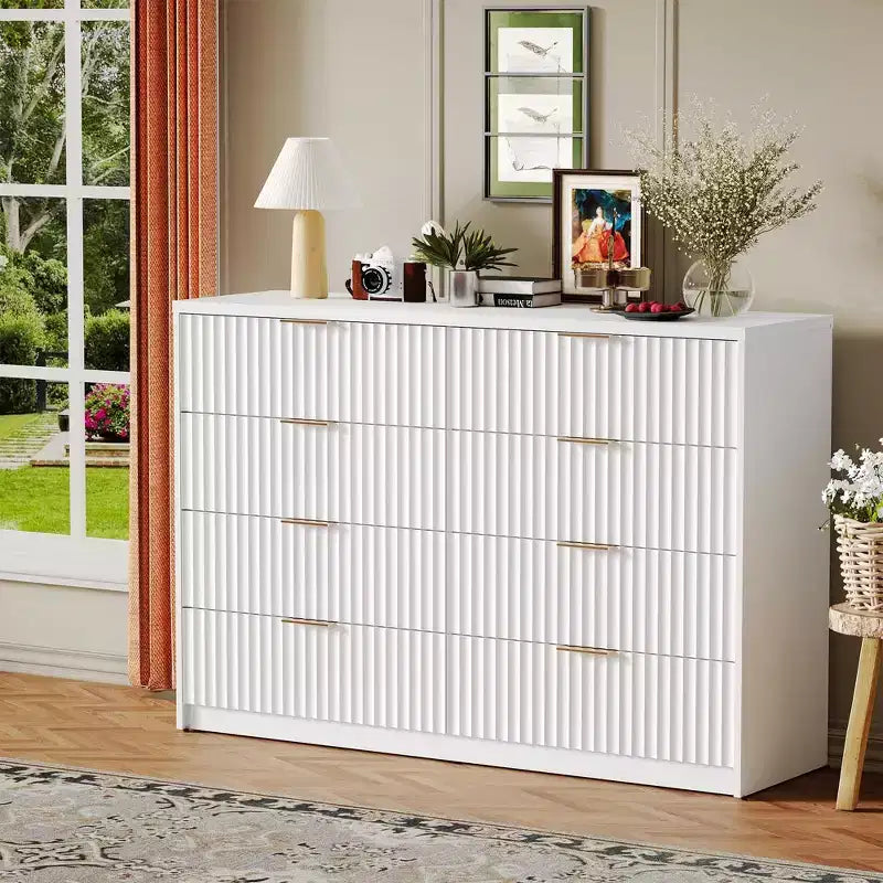 63 8/9-Drawer Fluted Dresser - Large Wooden Organizer with Metal Handles & Anti-Tip Design for Bedroom, Living Room, Hallway