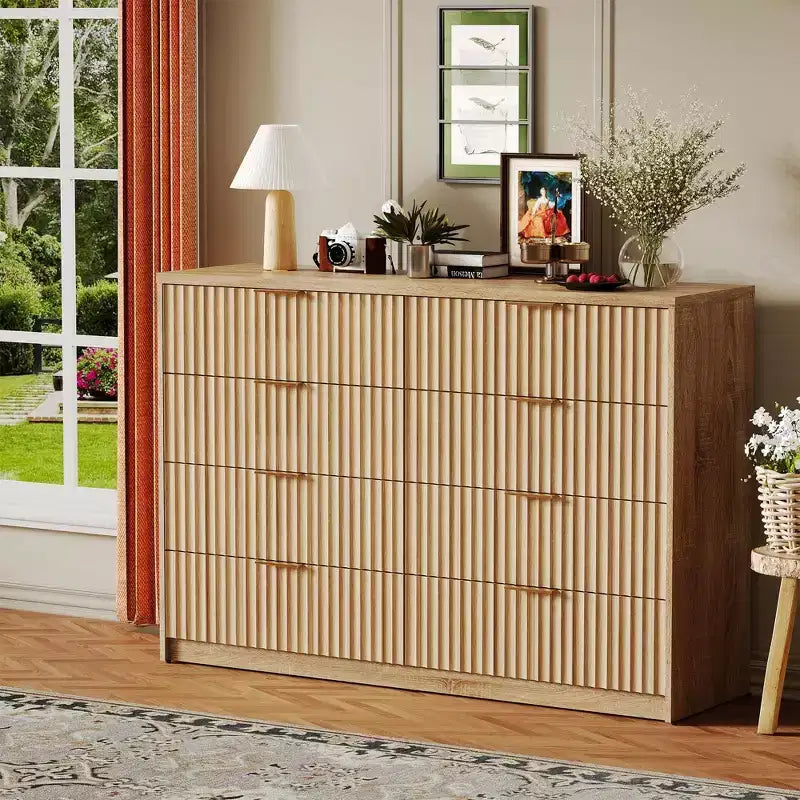 63 8/9-Drawer Fluted Dresser - Large Wooden Organizer with Metal Handles & Anti-Tip Design for Bedroom, Living Room, Hallway