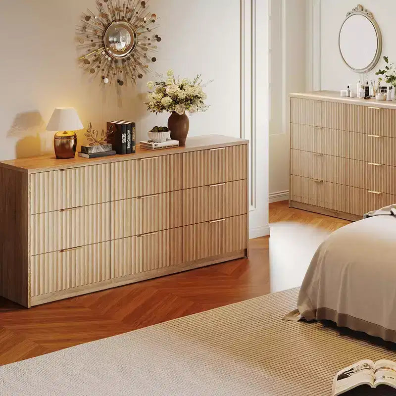 63 8/9-Drawer Fluted Dresser - Large Wooden Organizer with Metal Handles & Anti-Tip Design for Bedroom, Living Room, Hallway