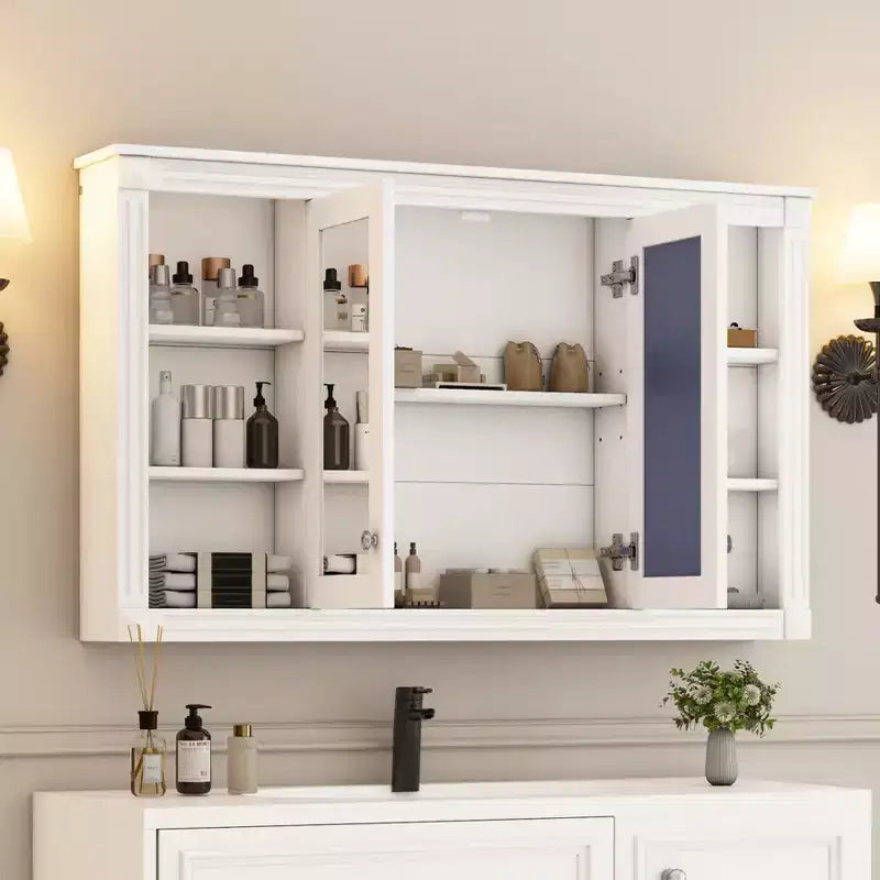 47 Inch Bathroom Wall Cabinet, Wall Mounted Medicine Cabinet with Mirror & Open Shelves, Over Toilet Floating Storage Cabinet for Bathroom