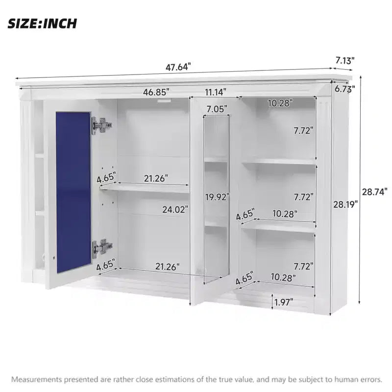 47 Inch Bathroom Wall Cabinet, Wall Mounted Medicine Cabinet with Mirror & Open Shelves, Over Toilet Floating Storage Cabinet for Bathroom