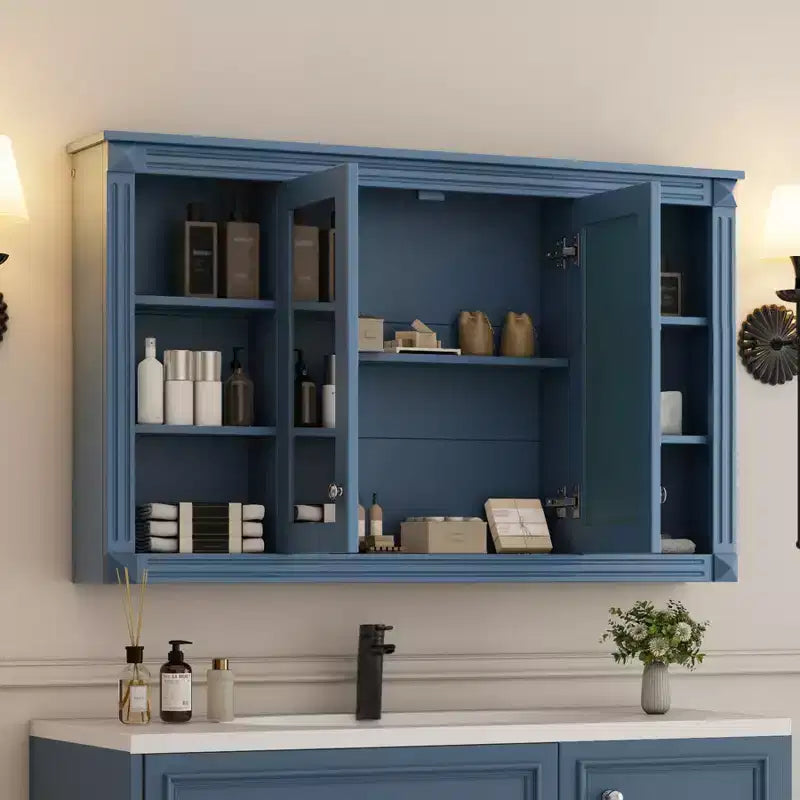 47 Inch Bathroom Wall Cabinet, Wall Mounted Medicine Cabinet with Mirror & Open Shelves, Over Toilet Floating Storage Cabinet for Bathroom