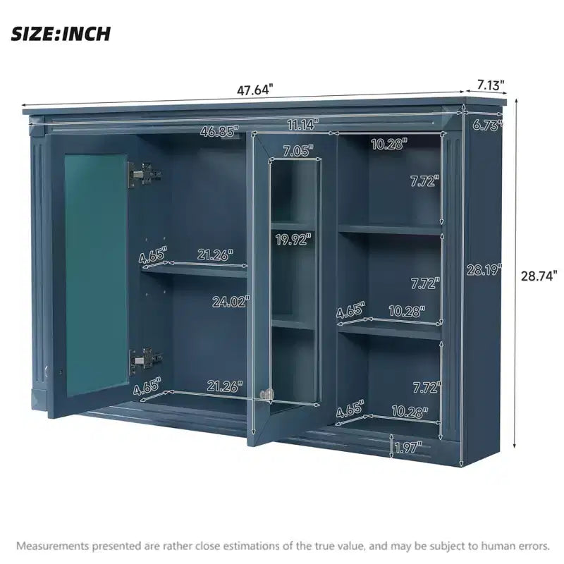 47 Inch Bathroom Wall Cabinet, Wall Mounted Medicine Cabinet with Mirror & Open Shelves, Over Toilet Floating Storage Cabinet for Bathroom