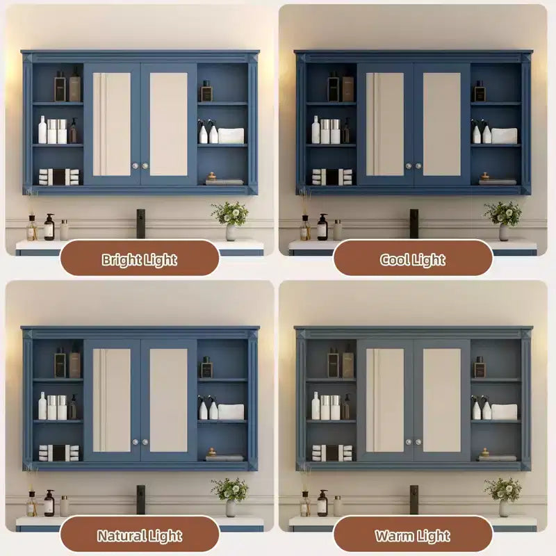 47 Inch Bathroom Wall Cabinet, Wall Mounted Medicine Cabinet with Mirror & Open Shelves, Over Toilet Floating Storage Cabinet for Bathroom