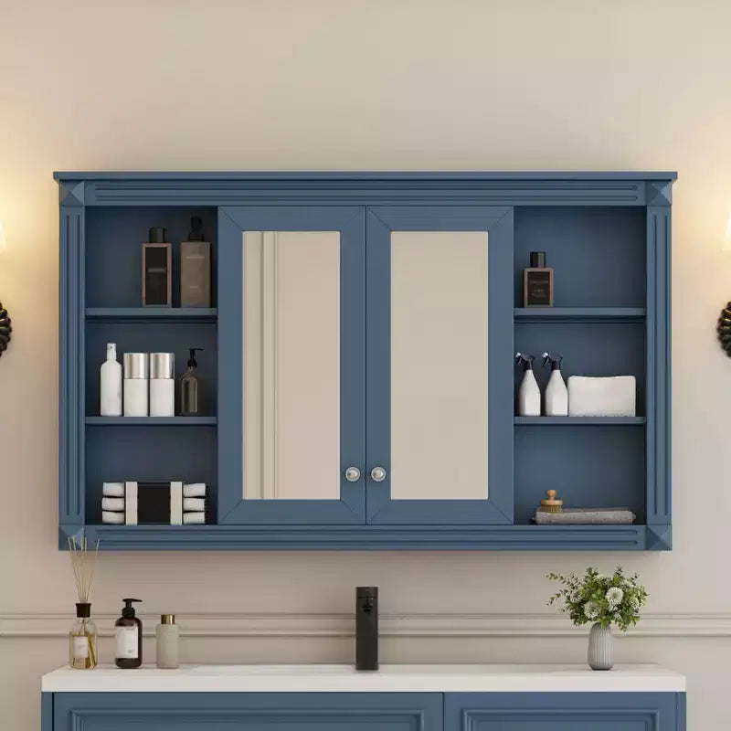 47 Inch Bathroom Wall Cabinet, Wall Mounted Medicine Cabinet with Mirror & Open Shelves, Over Toilet Floating Storage Cabinet for Bathroom