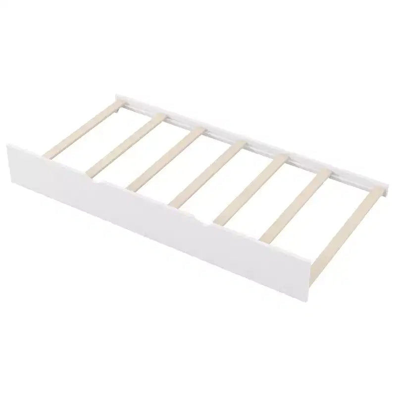 Twin Size Bed Frame with Trundle & Guardrail, Low Profile Platform Bed with Stairs for Boys and Girls