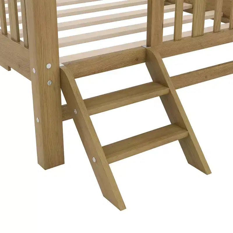 Twin Size Bed Frame with Trundle & Guardrail, Low Profile Platform Bed with Stairs for Boys and Girls