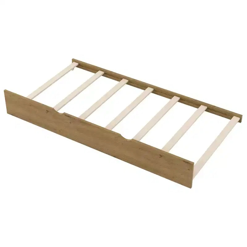 Twin Size Bed Frame with Trundle & Guardrail, Low Profile Platform Bed with Stairs for Boys and Girls