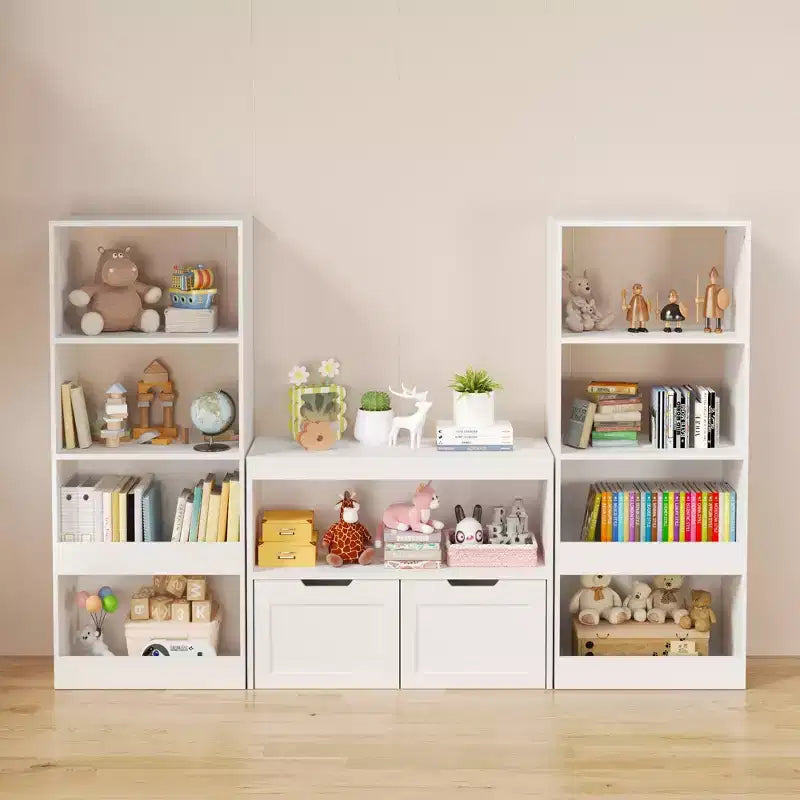 White Kids Book and Toy Storage Cabinet Organizer – Freestanding Bookshelf with Adjustable Shelves for Playroom or Bedroom