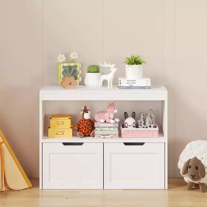 White Kids Book and Toy Storage Cabinet Organizer – Freestanding Bookshelf with Adjustable Shelves for Playroom or Bedroom