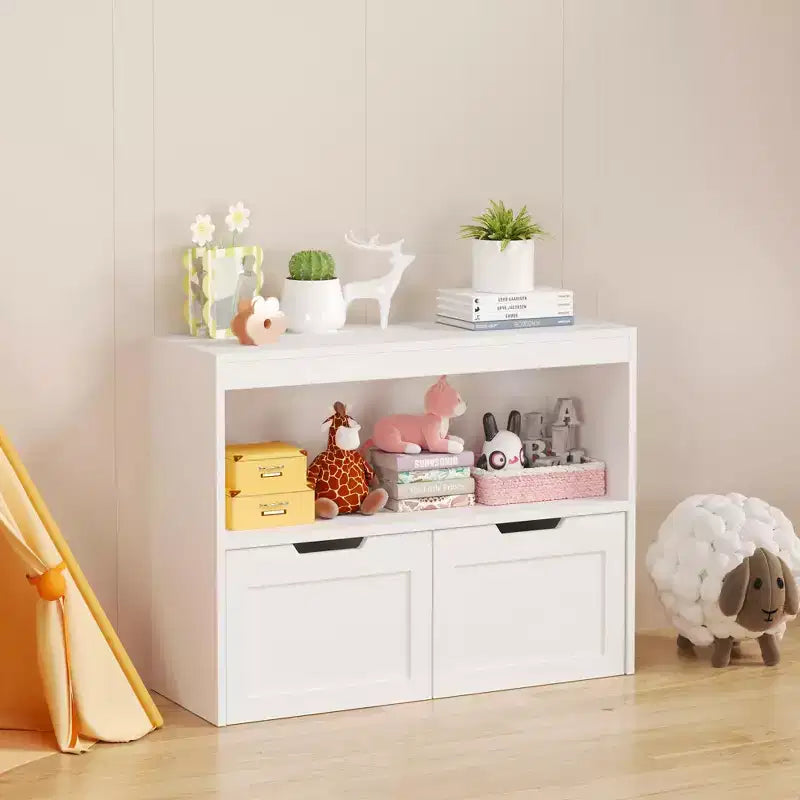 White Kids Book and Toy Storage Cabinet Organizer – Freestanding Bookshelf with Adjustable Shelves for Playroom or Bedroom
