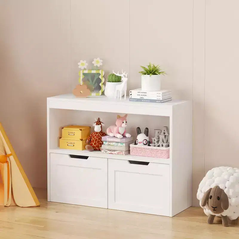 White Kids Book and Toy Storage Cabinet Organizer – Freestanding Bookshelf with Adjustable Shelves for Playroom or Bedroom