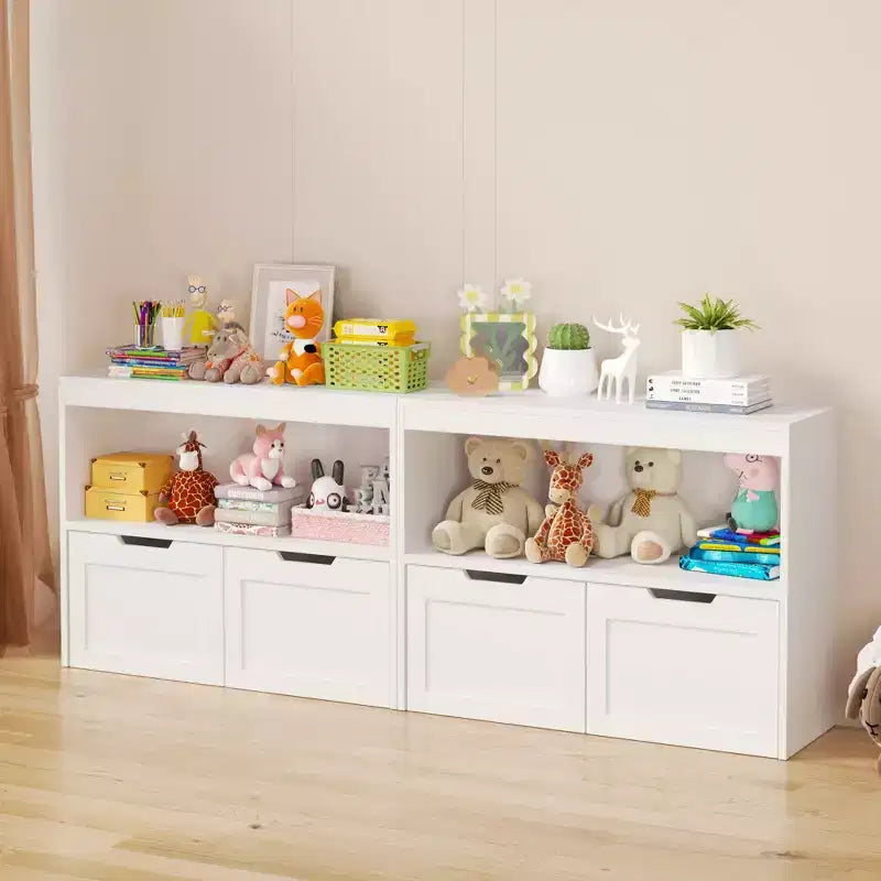 White Kids Book and Toy Storage Cabinet Organizer – Freestanding Bookshelf with Adjustable Shelves for Playroom or Bedroom