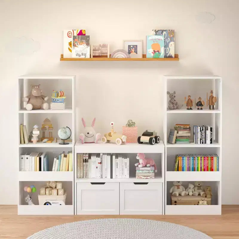 White Kids Book and Toy Storage Cabinet Organizer – Freestanding Bookshelf with Adjustable Shelves for Playroom or Bedroom
