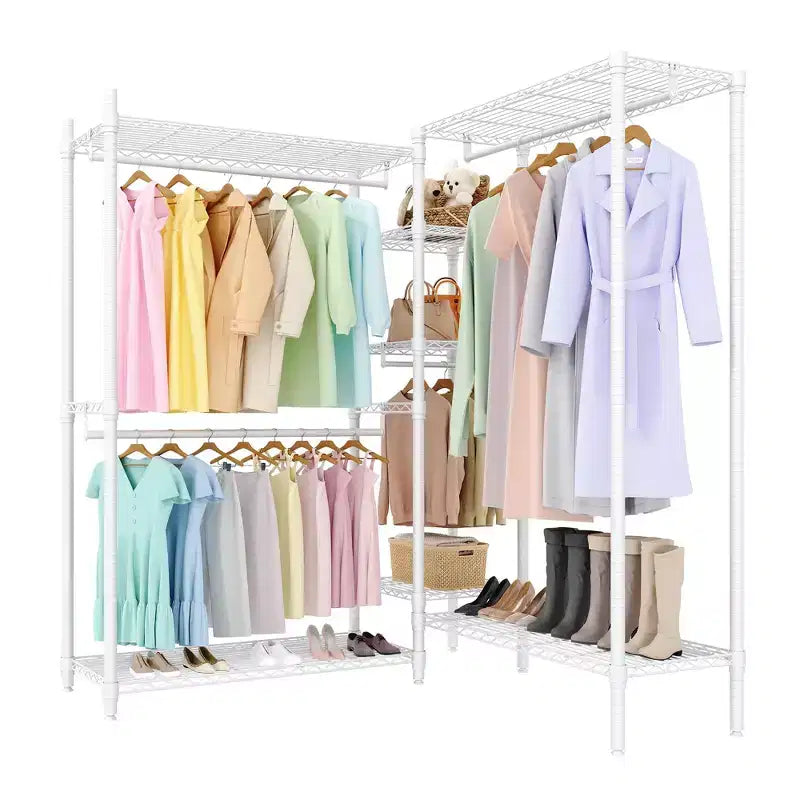 Heavy Duty L-Shaped Clothes Rack, 4 Hanging Rods, 1630 lbs Capacity, Freestanding Portable Closet Organizer