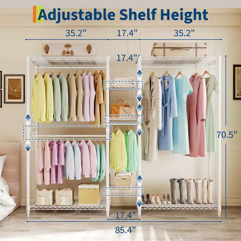 Heavy Duty L-Shaped Clothes Rack, 4 Hanging Rods, 1630 lbs Capacity, Freestanding Portable Closet Organizer