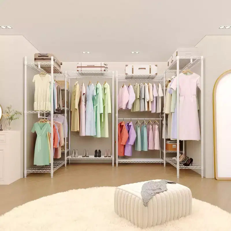 Heavy Duty L-Shaped Clothes Rack, 4 Hanging Rods, 1630 lbs Capacity, Freestanding Portable Closet Organizer