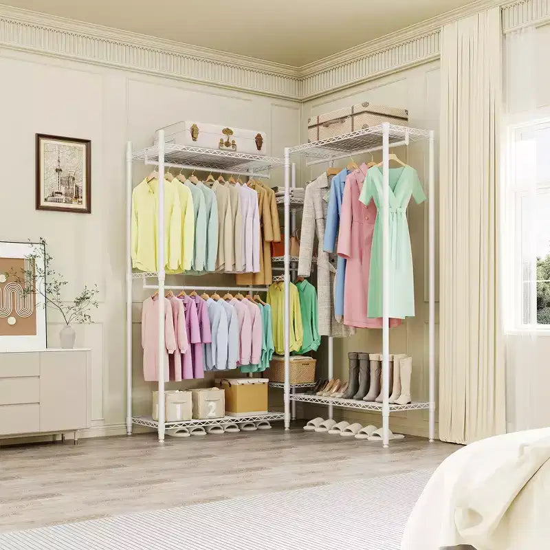 Heavy Duty L-Shaped Clothes Rack, 4 Hanging Rods, 1630 lbs Capacity, Freestanding Portable Closet Organizer