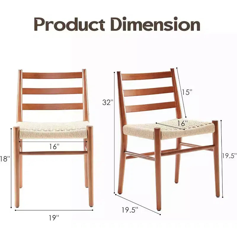 Mid Century Farmhouse Style Dining Chairs, Dining Room Chairs with Woven Rope Seat & Sturdy Metal Frame