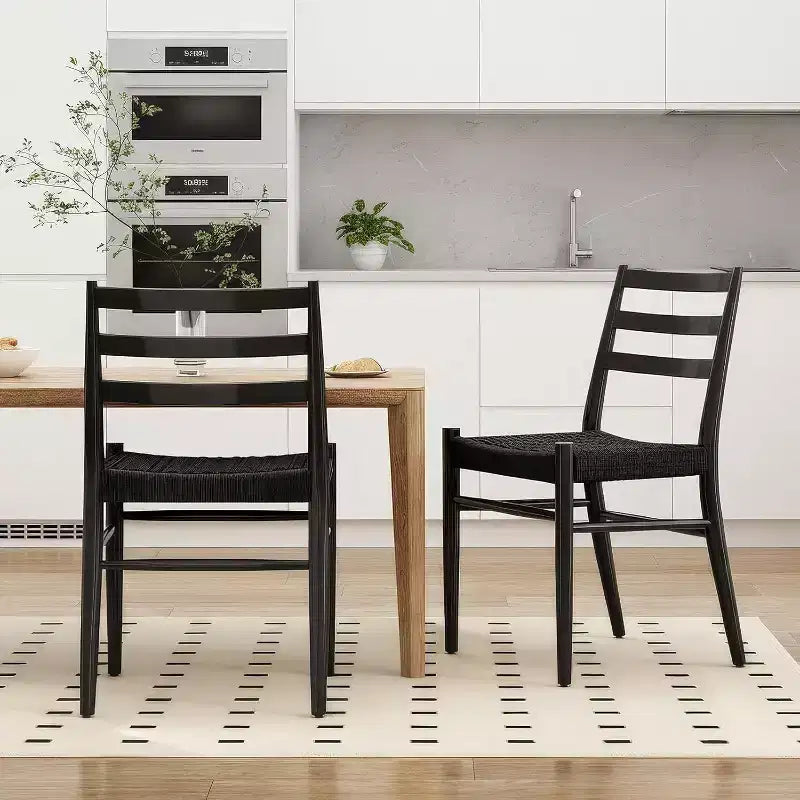 Mid Century Farmhouse Style Dining Chairs, Dining Room Chairs with Woven Rope Seat & Sturdy Metal Frame