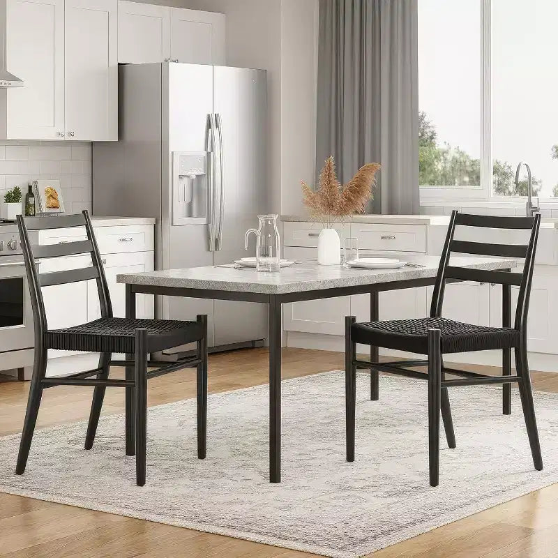 Mid Century Farmhouse Style Dining Chairs, Dining Room Chairs with Woven Rope Seat & Sturdy Metal Frame