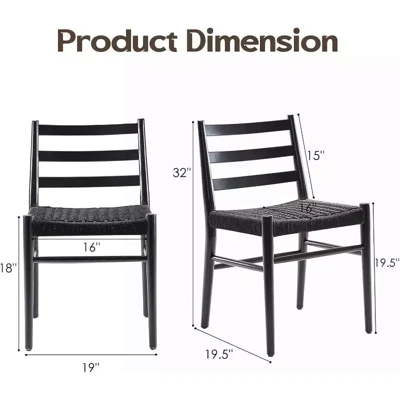 Mid Century Farmhouse Style Dining Chairs, Dining Room Chairs with Woven Rope Seat & Sturdy Metal Frame