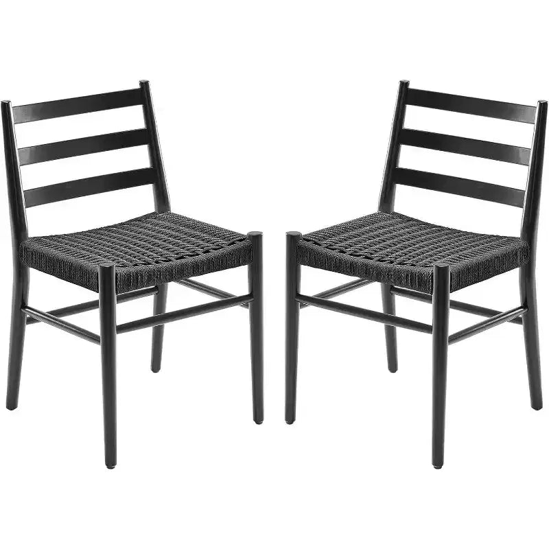 Mid Century Farmhouse Style Dining Chairs, Dining Room Chairs with Woven Rope Seat & Sturdy Metal Frame