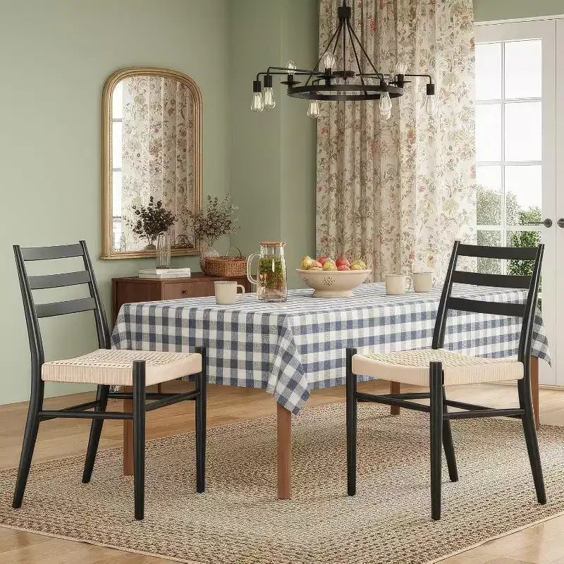 Mid Century Farmhouse Style Dining Chairs, Dining Room Chairs with Woven Rope Seat & Sturdy Metal Frame