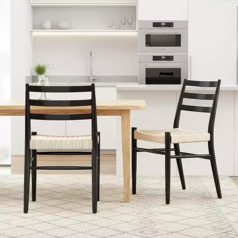 Mid Century Farmhouse Style Dining Chairs, Dining Room Chairs with Woven Rope Seat & Sturdy Metal Frame
