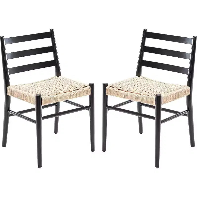 Mid Century Farmhouse Style Dining Chairs, Dining Room Chairs with Woven Rope Seat & Sturdy Metal Frame