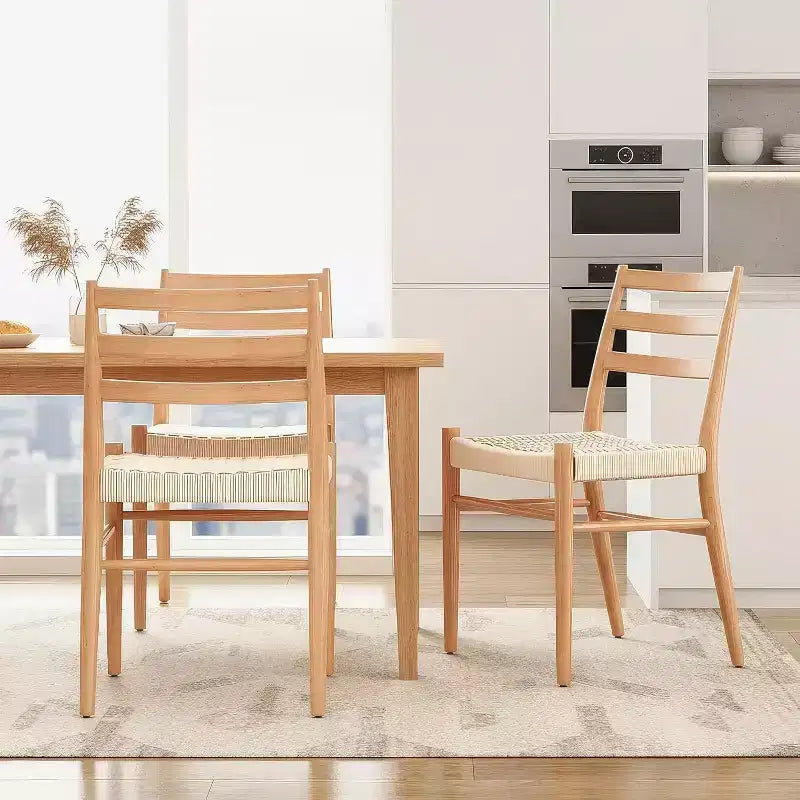 Mid Century Farmhouse Style Dining Chairs, Dining Room Chairs with Woven Rope Seat & Sturdy Metal Frame