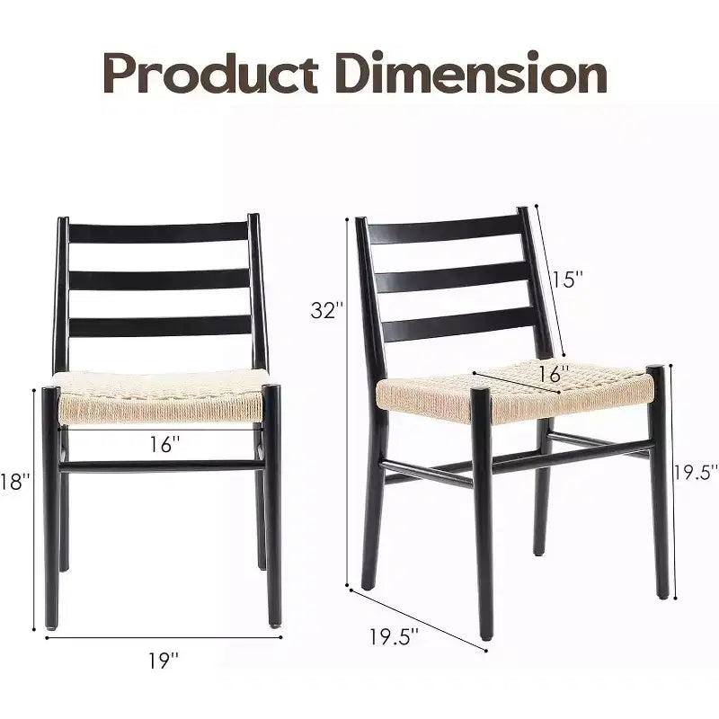 Mid Century Farmhouse Style Dining Chairs, Dining Room Chairs with Woven Rope Seat & Sturdy Metal Frame