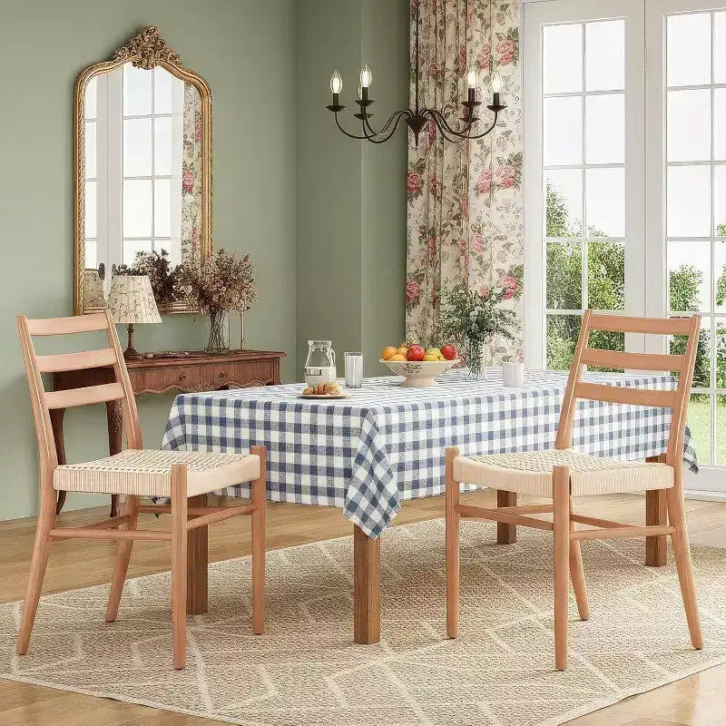 Mid Century Farmhouse Style Dining Chairs, Dining Room Chairs with Woven Rope Seat & Sturdy Metal Frame