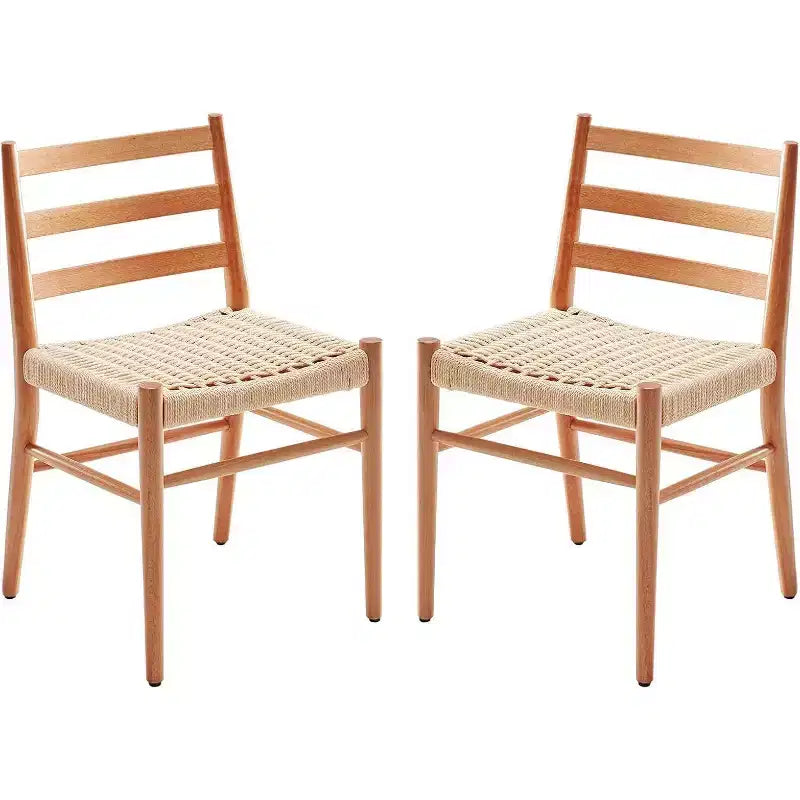 Mid Century Farmhouse Style Dining Chairs, Dining Room Chairs with Woven Rope Seat & Sturdy Metal Frame