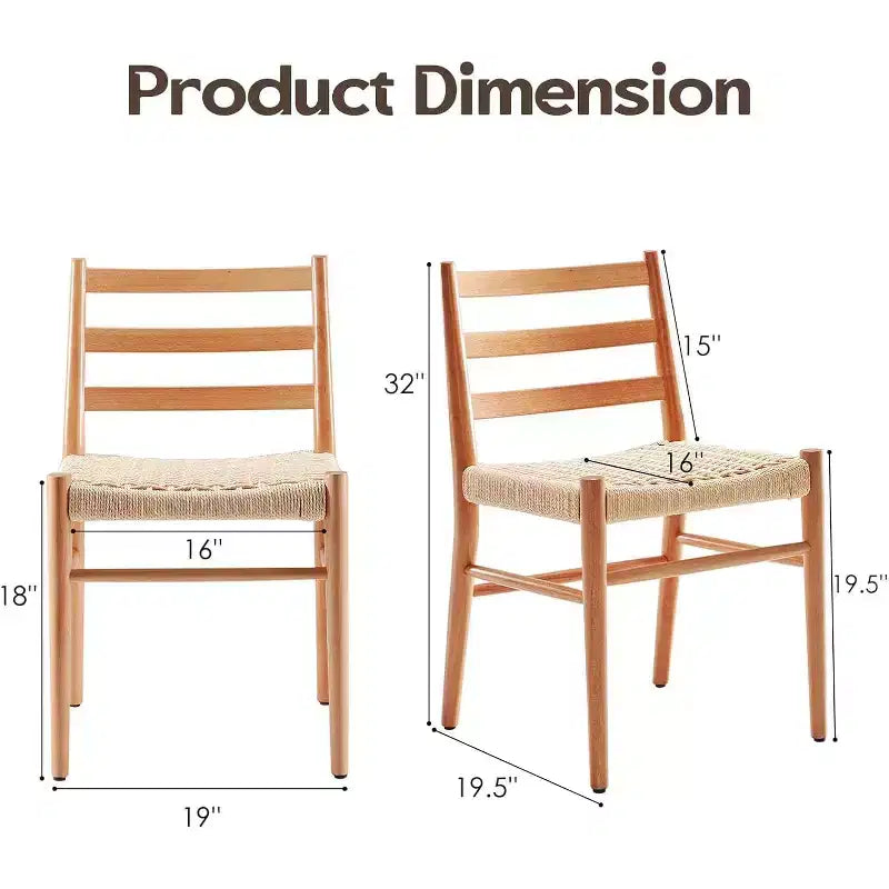 Mid Century Farmhouse Style Dining Chairs, Dining Room Chairs with Woven Rope Seat & Sturdy Metal Frame