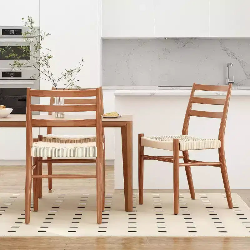Mid Century Farmhouse Style Dining Chairs, Dining Room Chairs with Woven Rope Seat & Sturdy Metal Frame