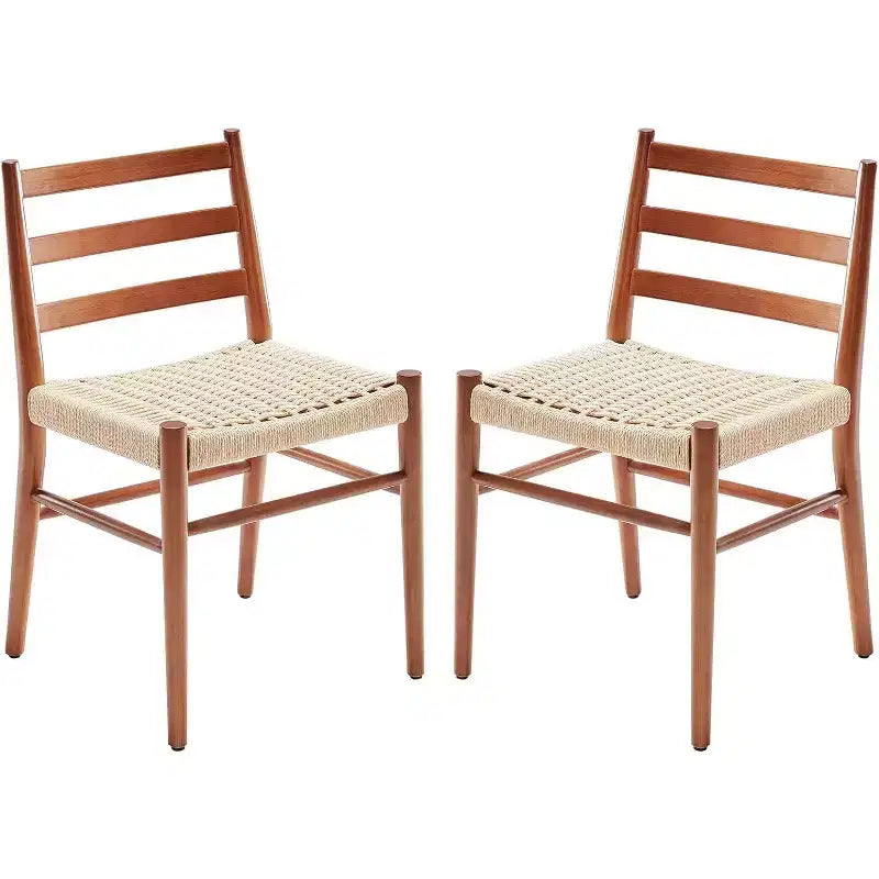 Mid Century Farmhouse Style Dining Chairs, Dining Room Chairs with Woven Rope Seat & Sturdy Metal Frame