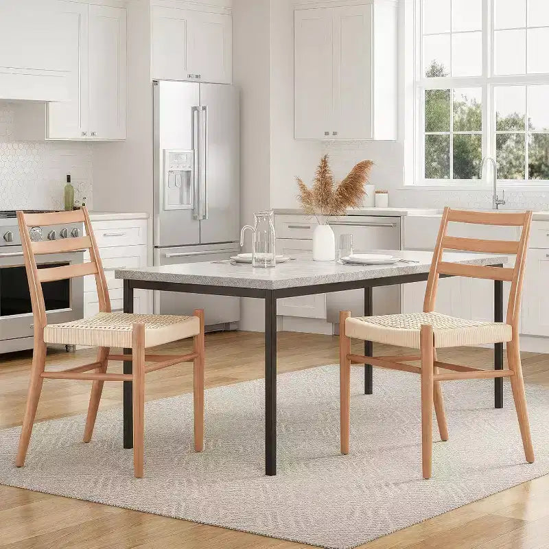 TUYOHW Mid Century Farmhouse Style Dining Chairs Set of 2,Dining Room Chairs with Woven Rope Seat & Sturdy Metal Frame