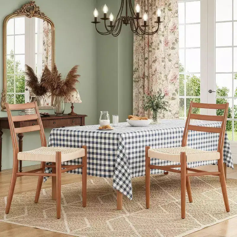 Mid Century Farmhouse Style Dining Chairs, Dining Room Chairs with Woven Rope Seat & Sturdy Metal Frame