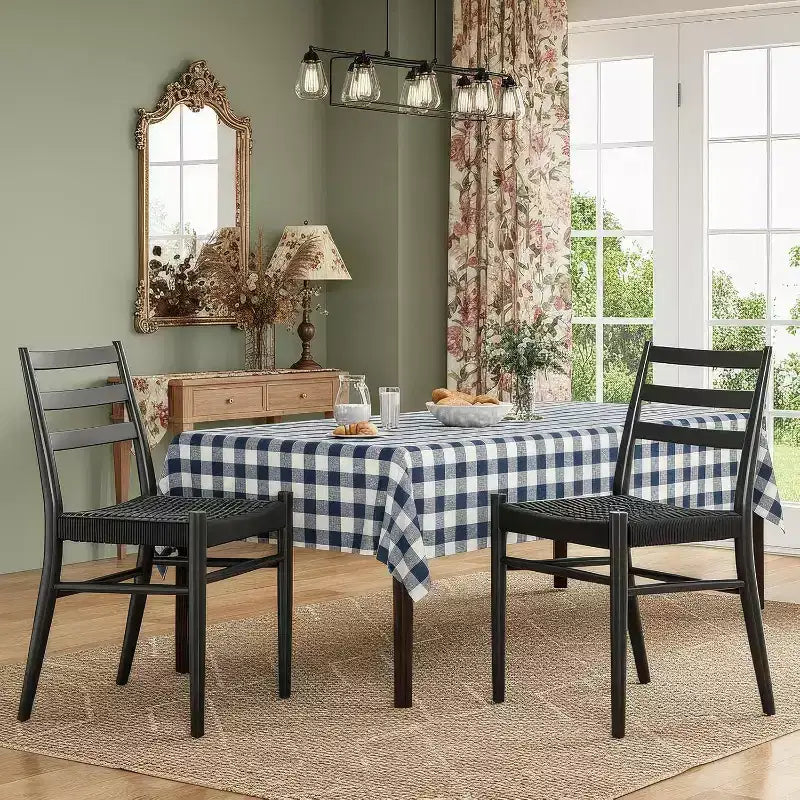 Mid Century Farmhouse Style Dining Chairs, Dining Room Chairs with Woven Rope Seat & Sturdy Metal Frame