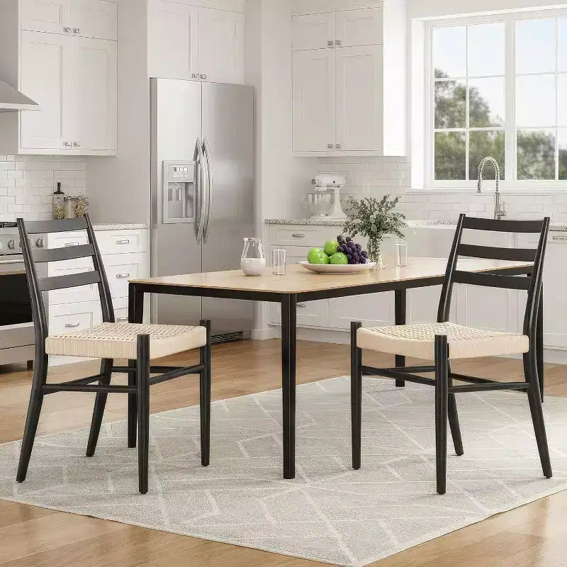 Mid Century Farmhouse Style Dining Chairs, Dining Room Chairs with Woven Rope Seat & Sturdy Metal Frame