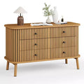 COZONY Boho 6-Drawer Double Dresser with Black Handles, Natural Wood Storage Chest for Bedroom, Living Room & Hallway