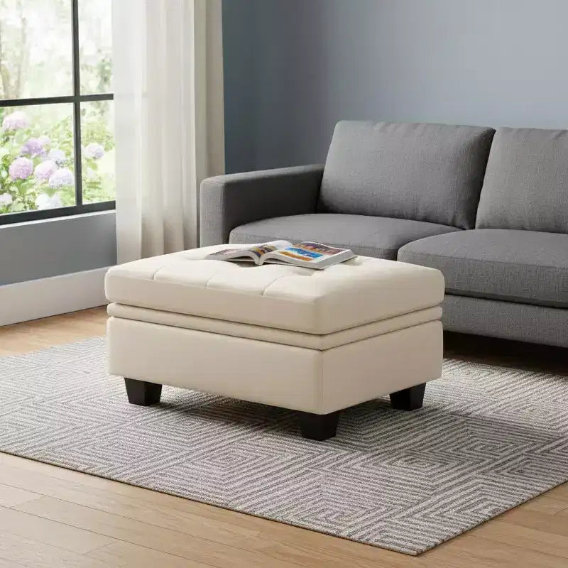 32" Black Velvet Tufted Storage Ottoman with Hidden Compartment and Wood Frame