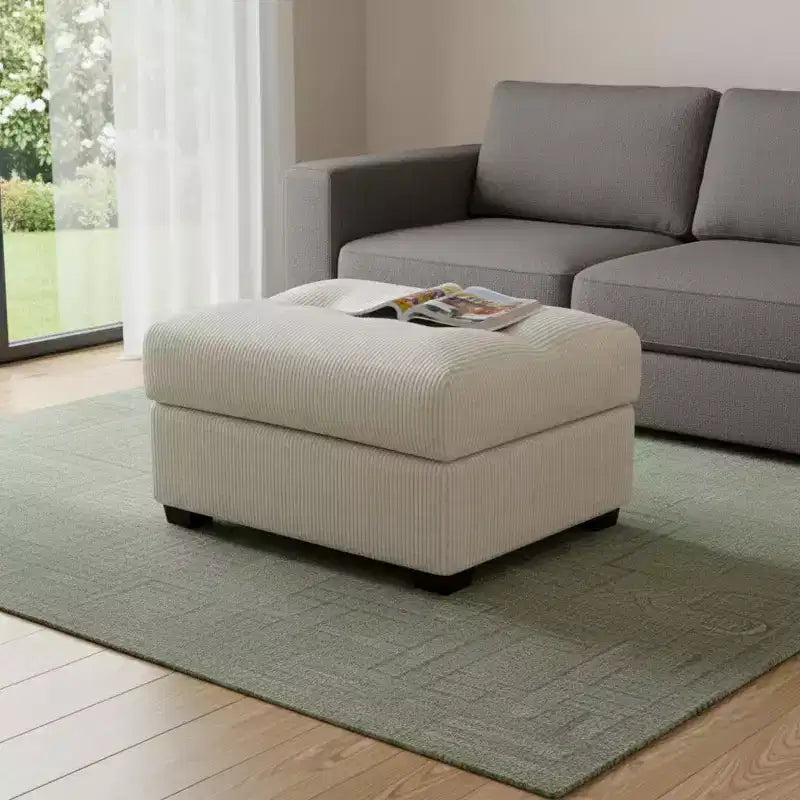 37" Beige and Black Corduroy Tufted Ottoman
