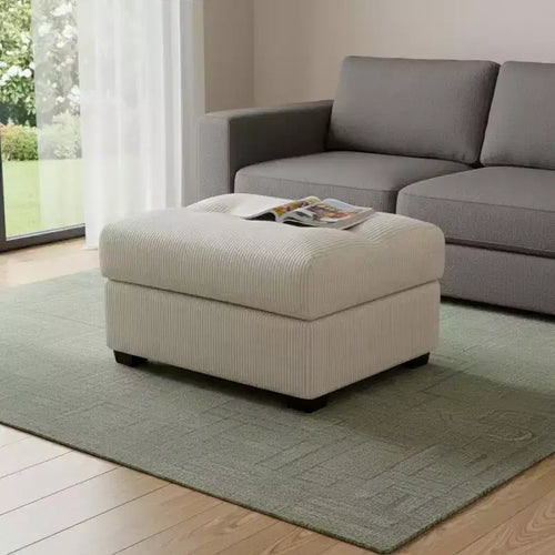 Pouf capitonné en velours côtelé beige et noir de 94 cm