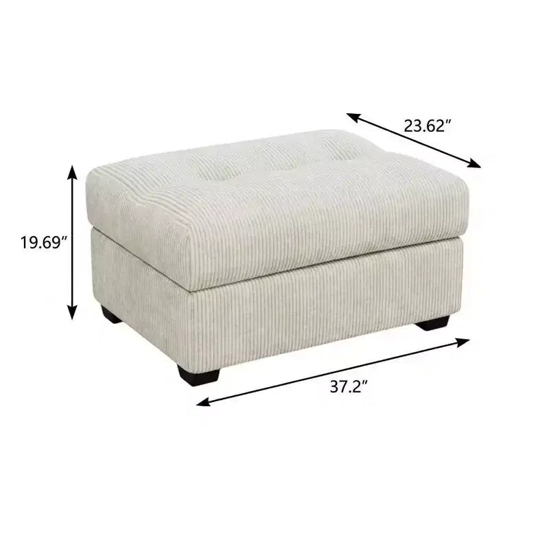 37" Beige and Black Corduroy Tufted Ottoman